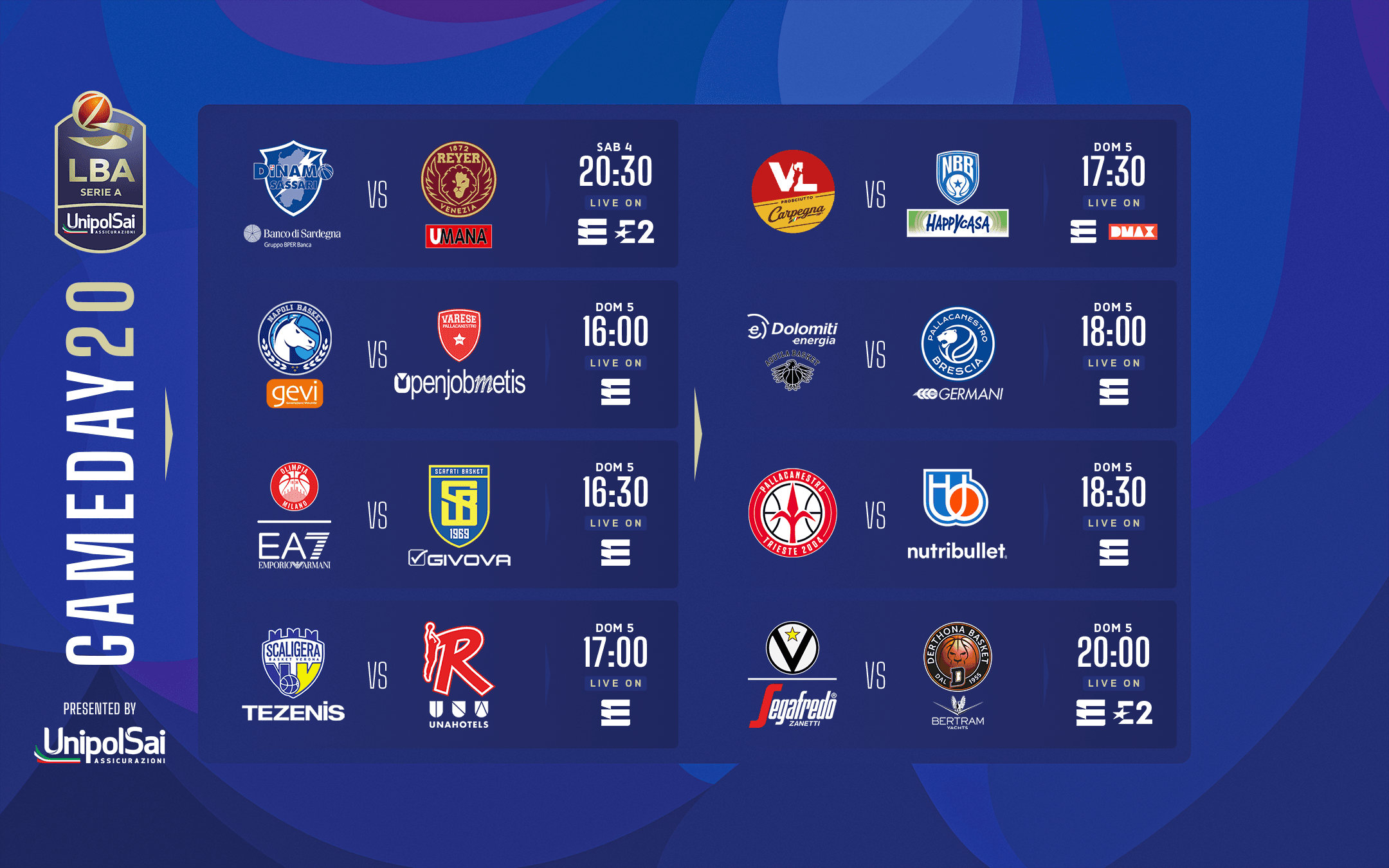 Serie A UnipolSai 2022/23, il programma della 20ª giornata